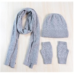 Комплект из трех предметов. Зимний теплый вязаный шарф, шапка и перчатки без пальцев
