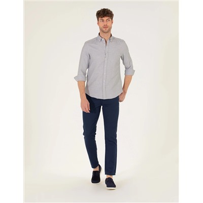 Lacivert Slim Fit Keten Karışımlı Kanvas Pantolon