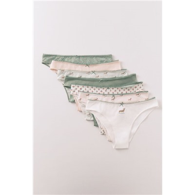 Pack 7 bragas brasileñas algodón rosa y verde