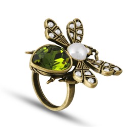 Кольцо Мотылек (кристаллы SW зеленые, Майорка; покрытие бронза), Есть комплект