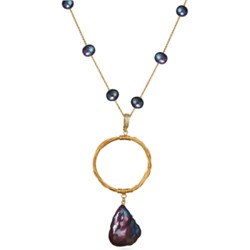 Колье Барокко (жемчуг бензиновый 5-11мм; покрытие золото) 80см, Есть комплект