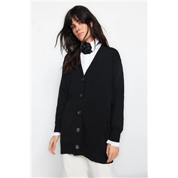 TRENDYOL MODEST Siyah Kolu Kumaş Pilise Detaylı Triko Hırka TCTAW24TH00047