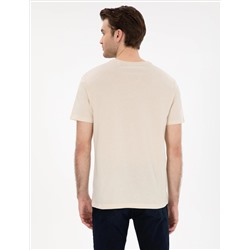Bej %100 Pamuk Slim Fit Bisiklet Yaka Basic Tişört
