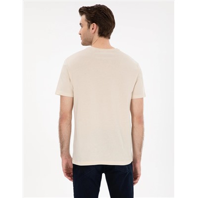 Bej %100 Pamuk Slim Fit Bisiklet Yaka Basic Tişört