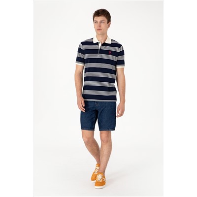Erkek Regular Fit Polo Yaka Lacivert Çizgili Tişört