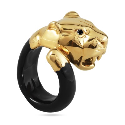 Кольцо Пантера (эмаль черная, кристаллы SW черные; покрытие золото), Есть комплект