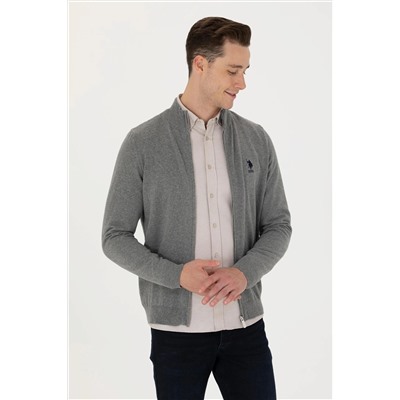 Erkek Gri Melanj Basic Triko Hırka