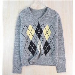 Свитер из шерстяной смеси с цветочным узором и ромбовидными полосками МО*КО