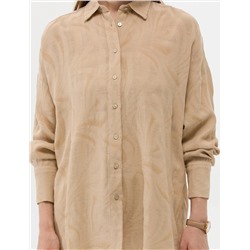Bej Keten Karışımlı Oversize Gömlek