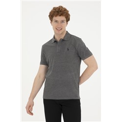 Erkek Slim Fit Polo Yaka Antrasit Melanj Basic Tişört