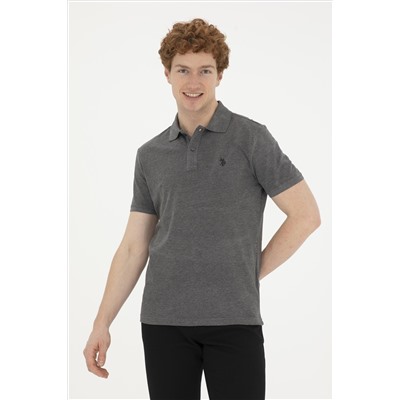 Erkek Slim Fit Polo Yaka Antrasit Melanj Basic Tişört