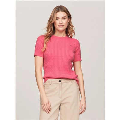 Short-Sleeve Cable Knit Sweater