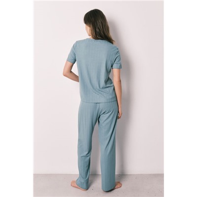 Pijama manga corta textura pointelle verde