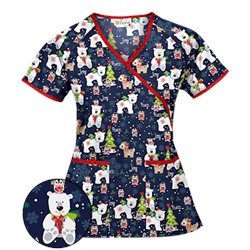 UA Antarctic Christmas Navy Mock Wrap Scrub Top