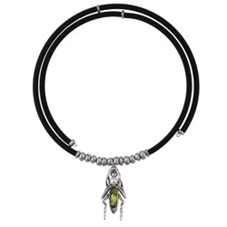 Колье Кузнечик (кристаллы SW зеленые, Майорка; покрытие античное серебро), Есть комплект