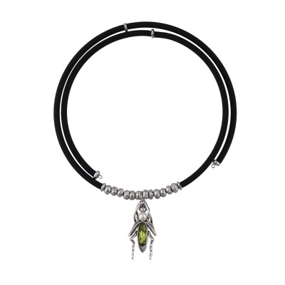 Колье Кузнечик (кристаллы SW зеленые, Майорка; покрытие античное серебро), Есть комплект