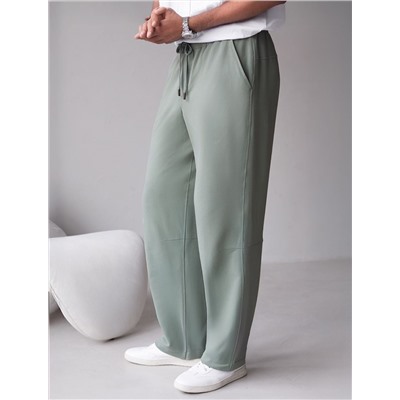 Брюки прямые на резинке из футера двухнитки с эластаном с затяжкой по низу