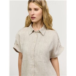 Бежевая рубашка с коротким рукавом изо льна