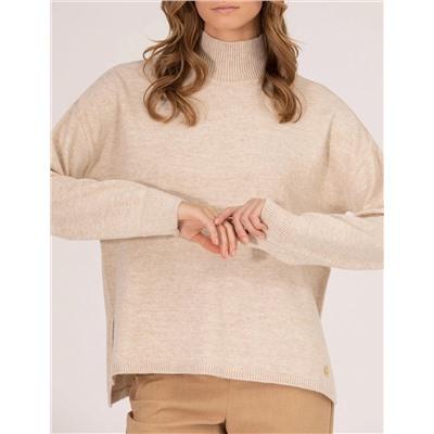 Balıkçı Yaka Krem Melanj Comfort Fit Basic Kazak