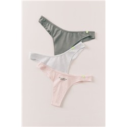 Pack 3 bragas brasileñas algodón azul, blanco, verde