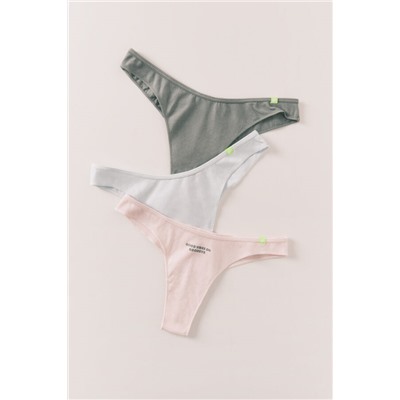 Pack 3 bragas brasileñas algodón azul, blanco, verde