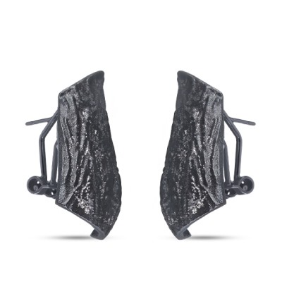 Серьги мятый металл (покрытие черный родий), Есть комплект
