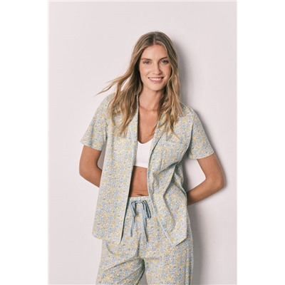 Pijama largo camisero algodón florecitas