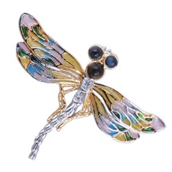 Брошь Стрекоза (эмаль микс; покрытие родий, золото) 5см, Есть комплект
