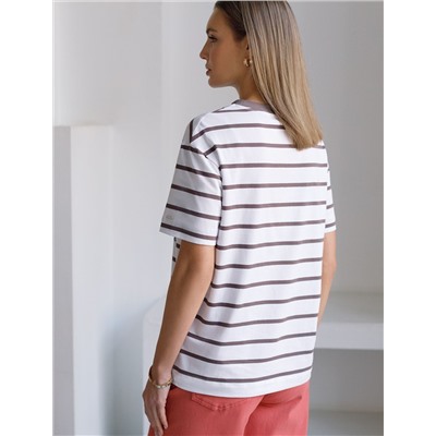 Свободная футболка в широкую полоску с принтом из премиального хлопка с эластаном