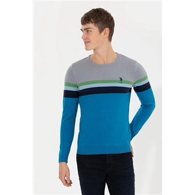 Erkek Kobalt Bisiklet Yaka Triko Kazak