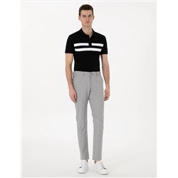 Gri Slim Fit Beli Lastikli Çizgili  Kanvas Pantolon