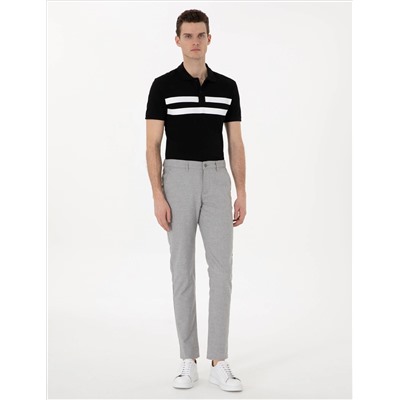 Gri Slim Fit Beli Lastikli Çizgili  Kanvas Pantolon