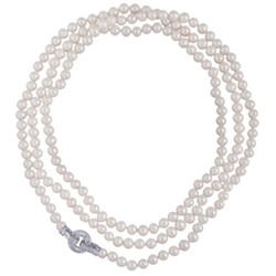 Колье (жемчуг белый 7-8мм, фианит; покрытие родий) 140см, Есть комплект