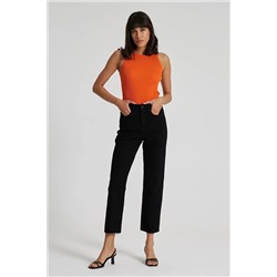 CROSS JEANS Elıza Cropped Siyah Paçası Kesikli Straight Cropped Fit Jean Pantolon C 4518-083