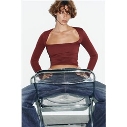 RIBBED T-SHIRT WITH SQUARE NECKLINE