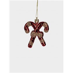 Набор елочных игрушек, 7 см, 2 шт, пластик, зеленый/красный, Елка и трость, New year