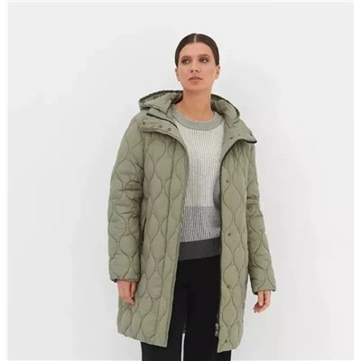 Женское свободное стеганое хлопковое пальто средней длины со съемным капюшоном