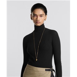 Turtleneck Sweater Black Cashmere and Silk Ribbed Knit