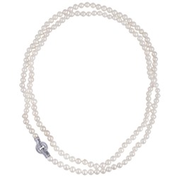 Колье (жемчуг белый 7-8мм, фианит; покрытие родий) 120см, Есть комплект