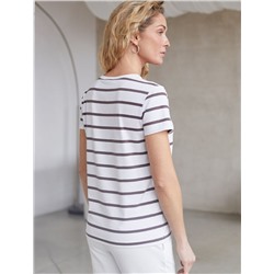 Базовая футболка в полоску полуприлегающая из премиального хлопка с эластаном