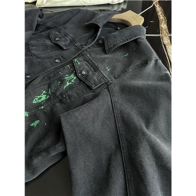 Женская джинсовая куртка с принтом в виде граффити