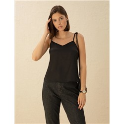 Siyah Saten Regular Fit Bluz