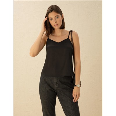Siyah Saten Regular Fit Bluz