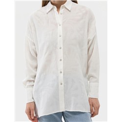 Ekru Keten Karışımlı Oversize Gömlek