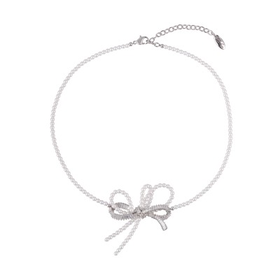 Колье-чокер (майорка белая 5мм; покрытие родий) 38-43см, Есть комплект