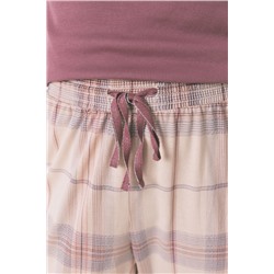 Pijama largo algodón estampado cuadros rosa