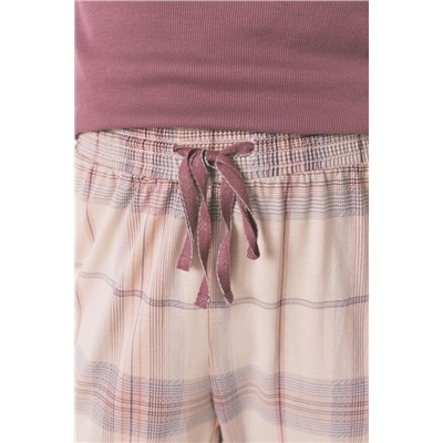 Pijama largo algodón estampado cuadros rosa