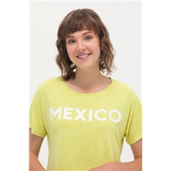 Kadın Neon Sarı Bisiklet Yaka Tişört