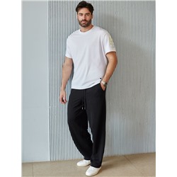 Брюки прямые на резинке из футера двухнитки с эластаном с затяжкой по низу