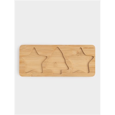 Набор для закусок, 3 пр, на подставке, керамика/бамбук, красно-зеленый, Елка и звезды, New year